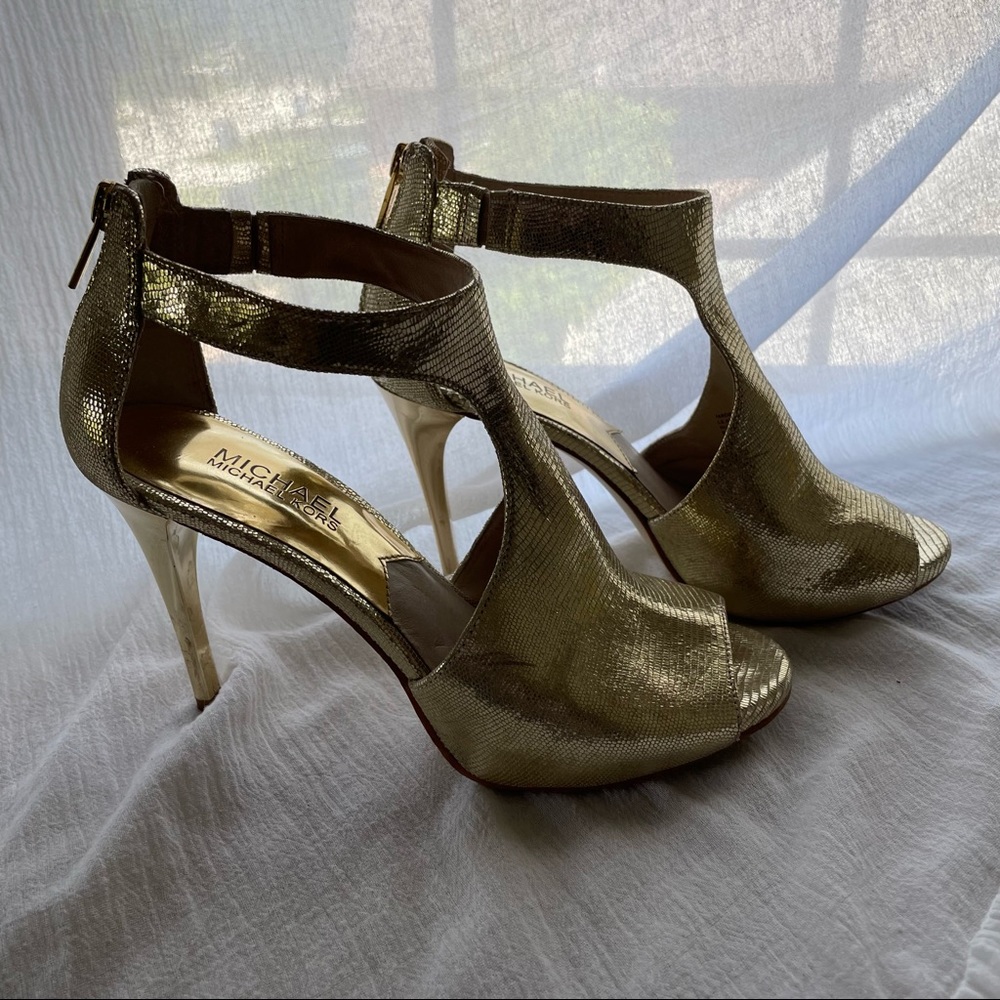 Michael Kors solid gold heels, size 7, leather upper